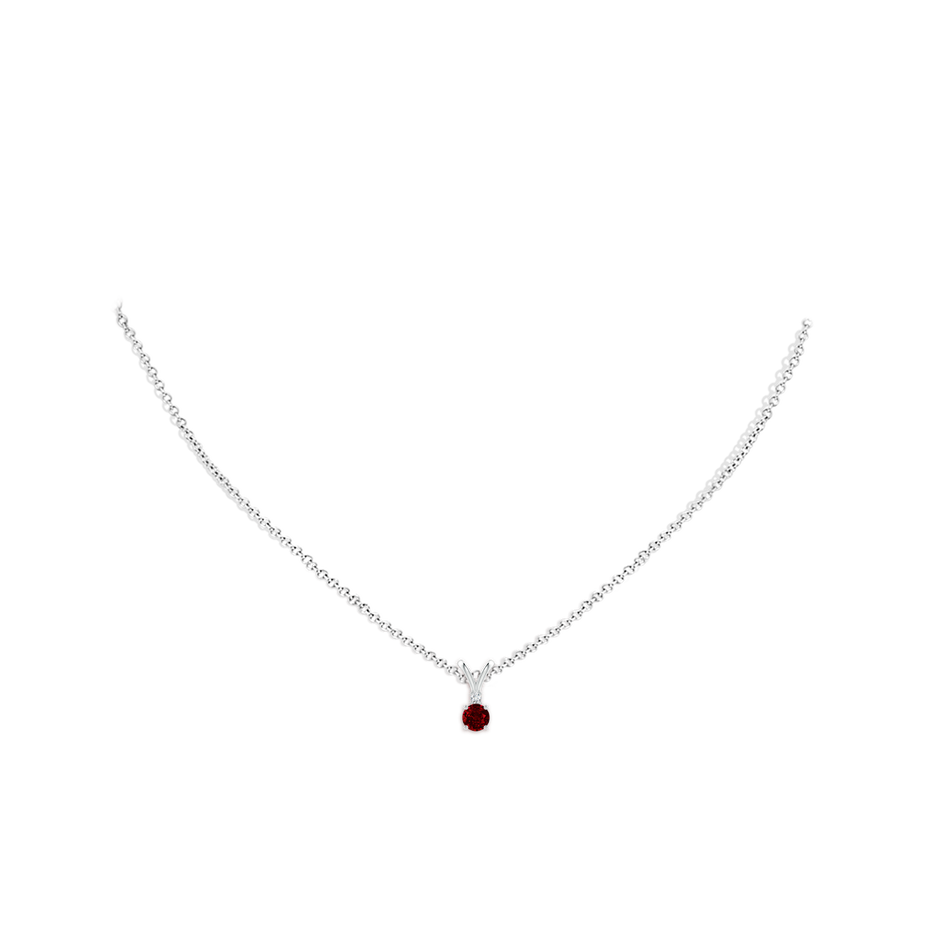 4mm AAAA Round Ruby Solitaire V-Bale Pendant with Diamond in White Gold pen