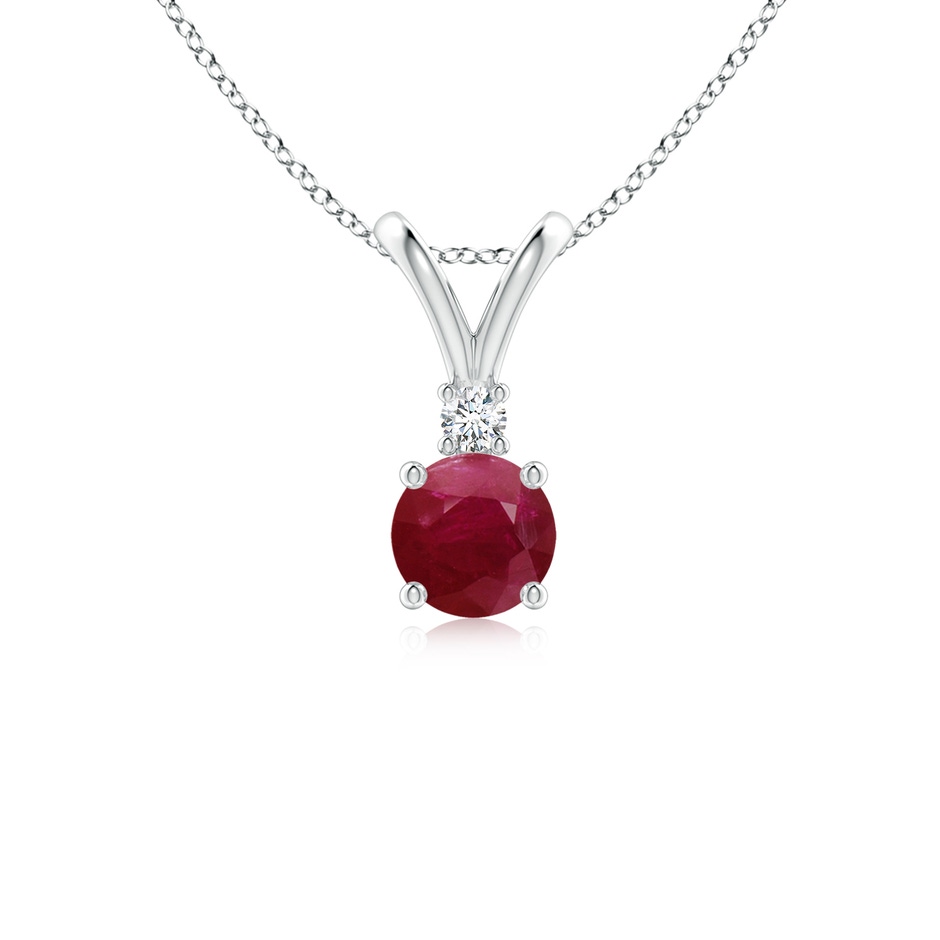 5mm A Round Ruby Solitaire V-Bale Pendant with Diamond in P950 Platinum 
