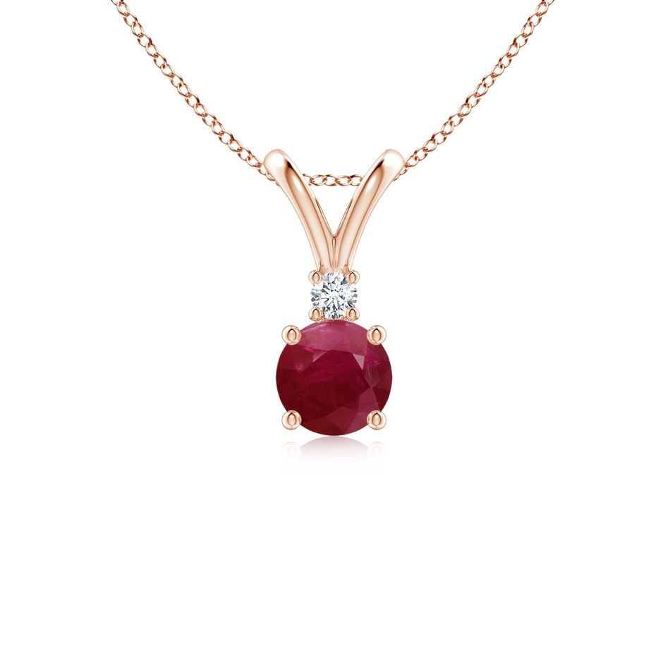 5mm A Round Ruby Solitaire V-Bale Pendant with Diamond in Rose Gold 