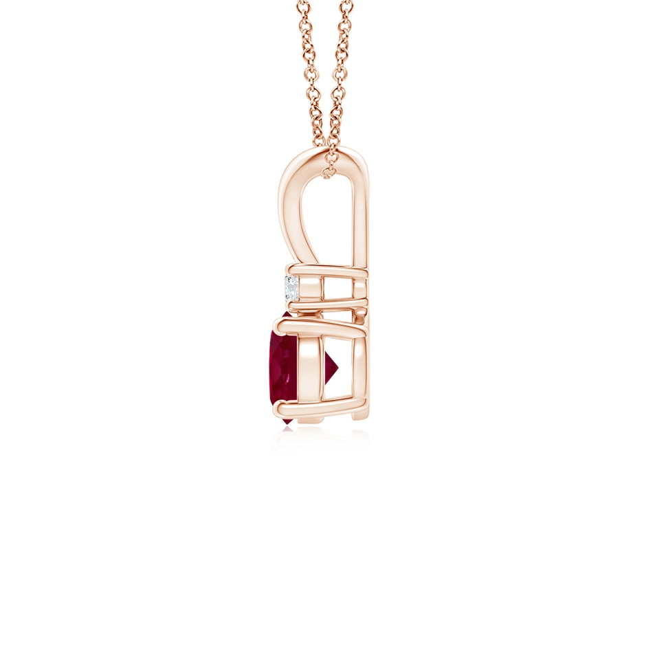 5mm A Round Ruby Solitaire V-Bale Pendant with Diamond in Rose Gold side 199