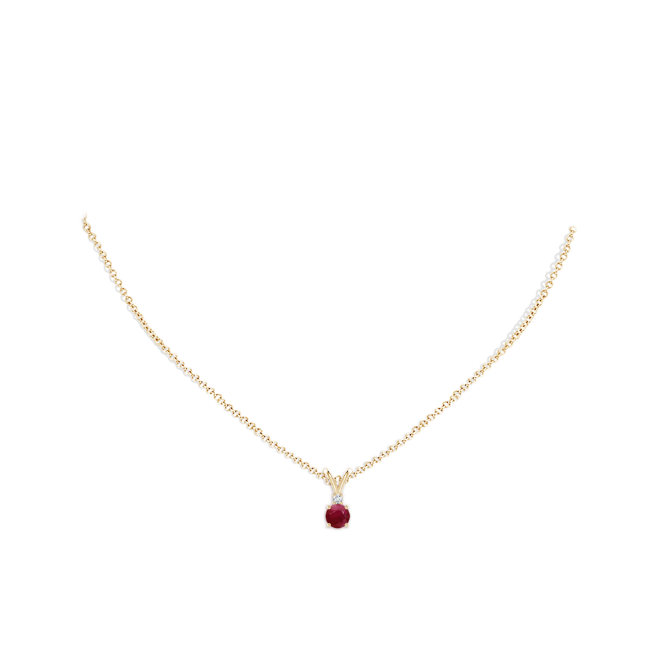 5mm A Round Ruby Solitaire V-Bale Pendant with Diamond in Yellow Gold pen