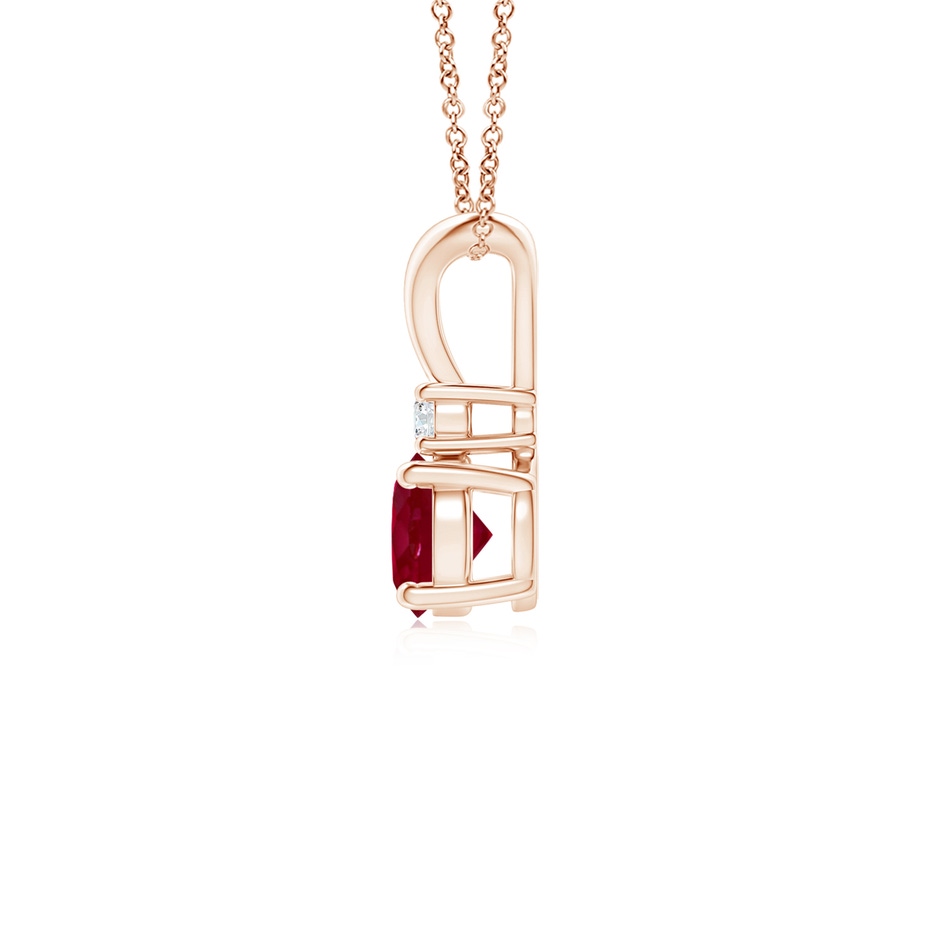 5mm AA Round Ruby Solitaire V-Bale Pendant with Diamond in Rose Gold side 199