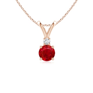 5mm AAA Round Ruby Solitaire V-Bale Pendant with Diamond in Rose Gold