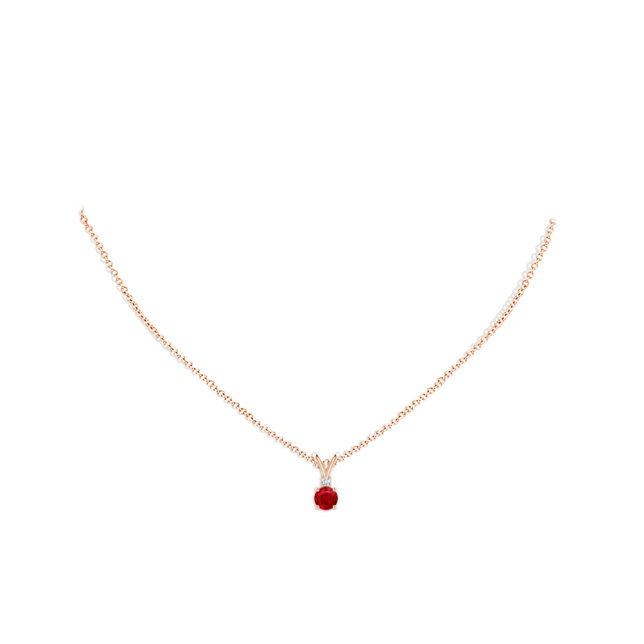 5mm AAA Round Ruby Solitaire V-Bale Pendant with Diamond in Rose Gold pen