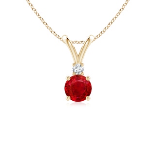 5mm AAA Round Ruby Solitaire V-Bale Pendant with Diamond in Yellow Gold
