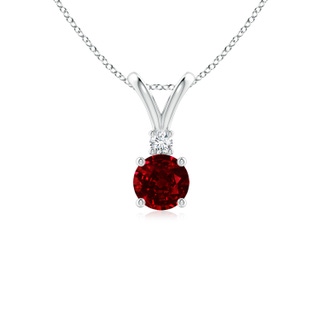5mm AAAA Round Ruby Solitaire V-Bale Pendant with Diamond in P950 Platinum