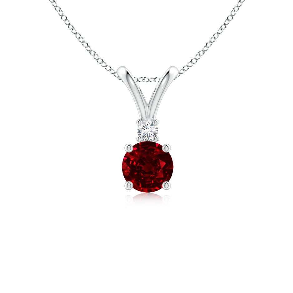 5mm AAAA Round Ruby Solitaire V-Bale Pendant with Diamond in P950 Platinum 
