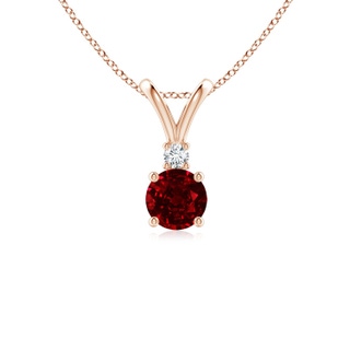 5mm AAAA Round Ruby Solitaire V-Bale Pendant with Diamond in Rose Gold
