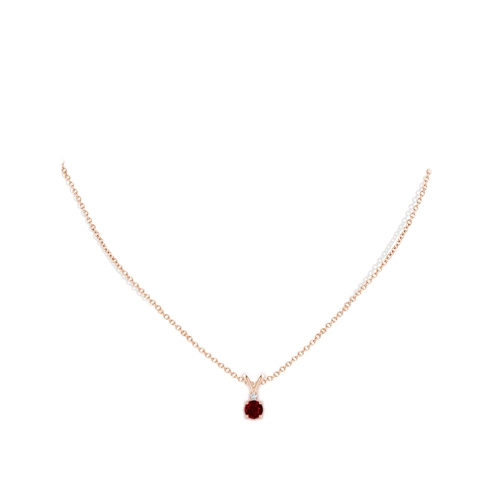 5mm AAAA Round Ruby Solitaire V-Bale Pendant with Diamond in Rose Gold pen