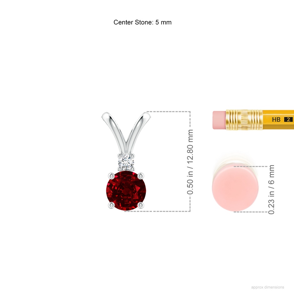 5mm AAAA Round Ruby Solitaire V-Bale Pendant with Diamond in White Gold ruler