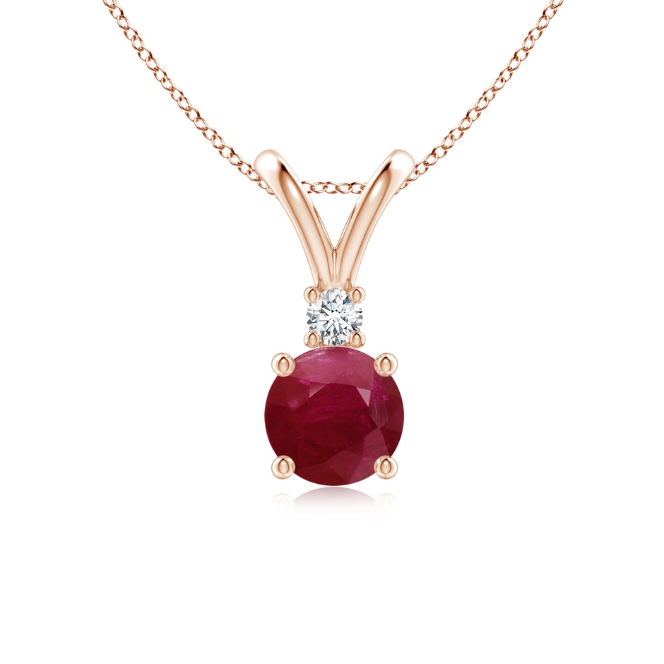 6mm A Round Ruby Solitaire V-Bale Pendant with Diamond in Rose Gold 