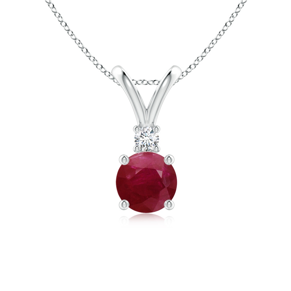 6mm A Round Ruby Solitaire V-Bale Pendant with Diamond in White Gold 