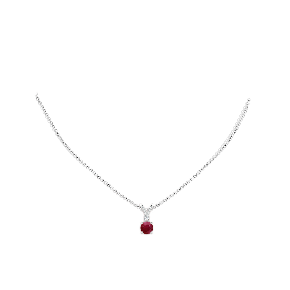 6mm A Round Ruby Solitaire V-Bale Pendant with Diamond in White Gold pen