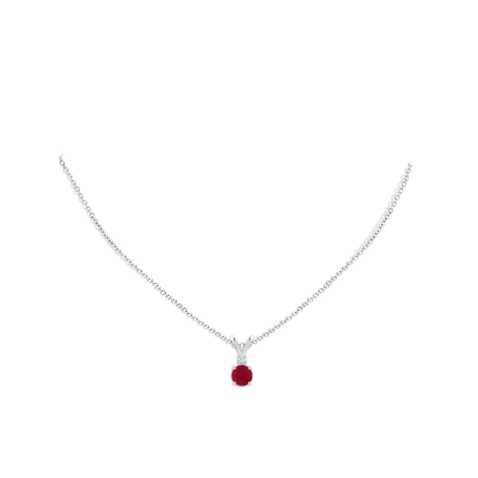 6mm AA Round Ruby Solitaire V-Bale Pendant with Diamond in P950 Platinum pen