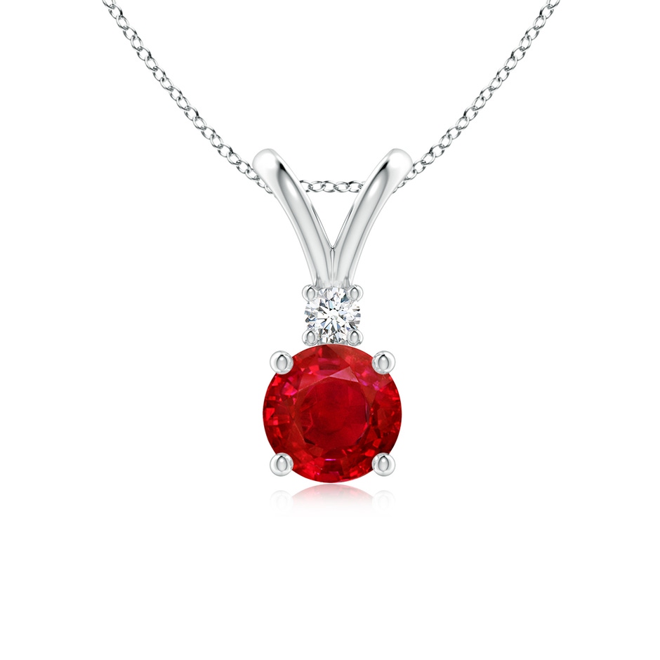 6mm AAA Round Ruby Solitaire V-Bale Pendant with Diamond in P950 Platinum 