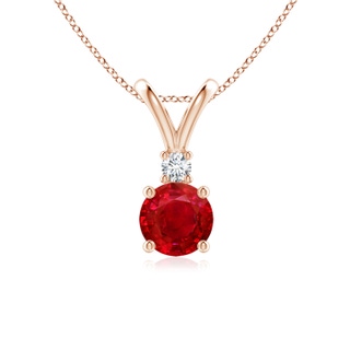 6mm AAA Round Ruby Solitaire V-Bale Pendant with Diamond in Rose Gold