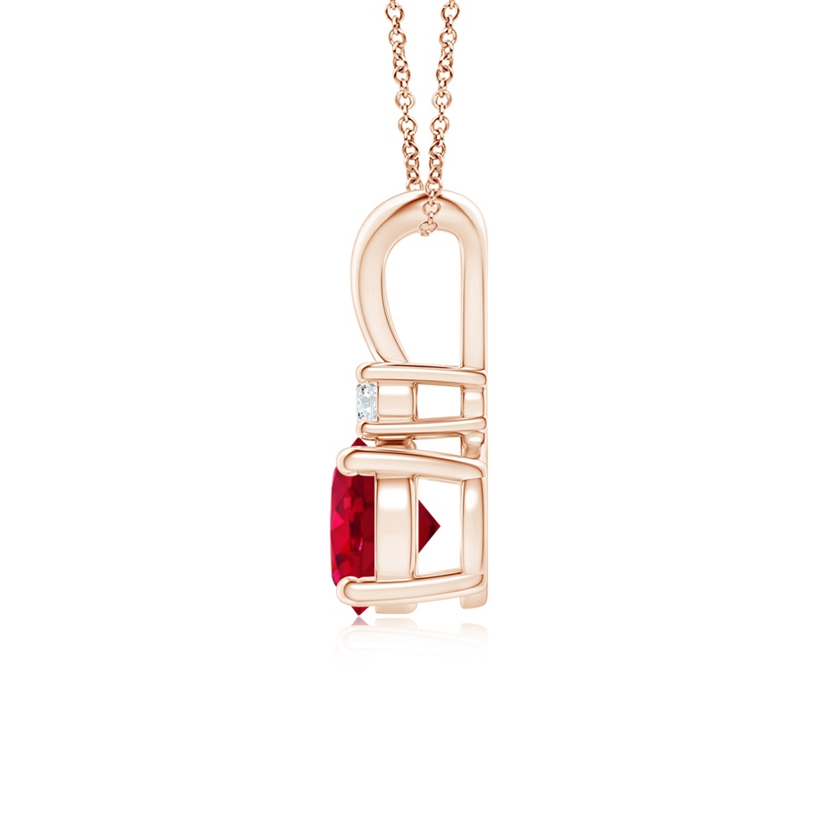 6mm AAA Round Ruby Solitaire V-Bale Pendant with Diamond in Rose Gold side 199