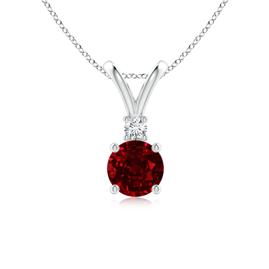 6mm AAAA Round Ruby Solitaire V-Bale Pendant with Diamond in P950 Platinum 