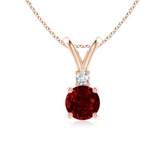 6mm AAAA Round Ruby Solitaire V-Bale Pendant with Diamond in Rose Gold