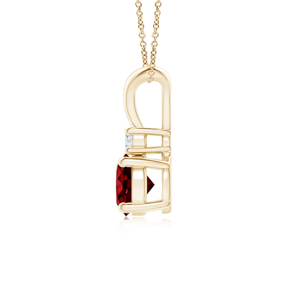 6mm AAAA Round Ruby Solitaire V-Bale Pendant with Diamond in Yellow Gold side 199