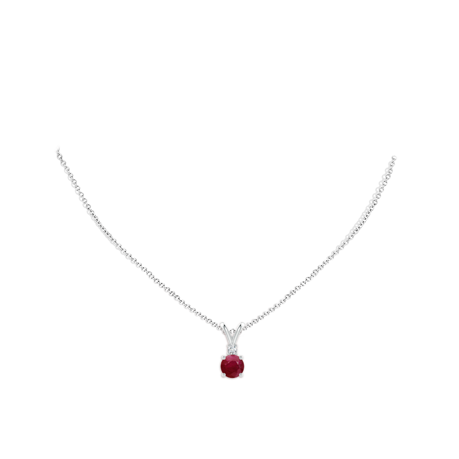 7mm A Round Ruby Solitaire V-Bale Pendant with Diamond in White Gold pen