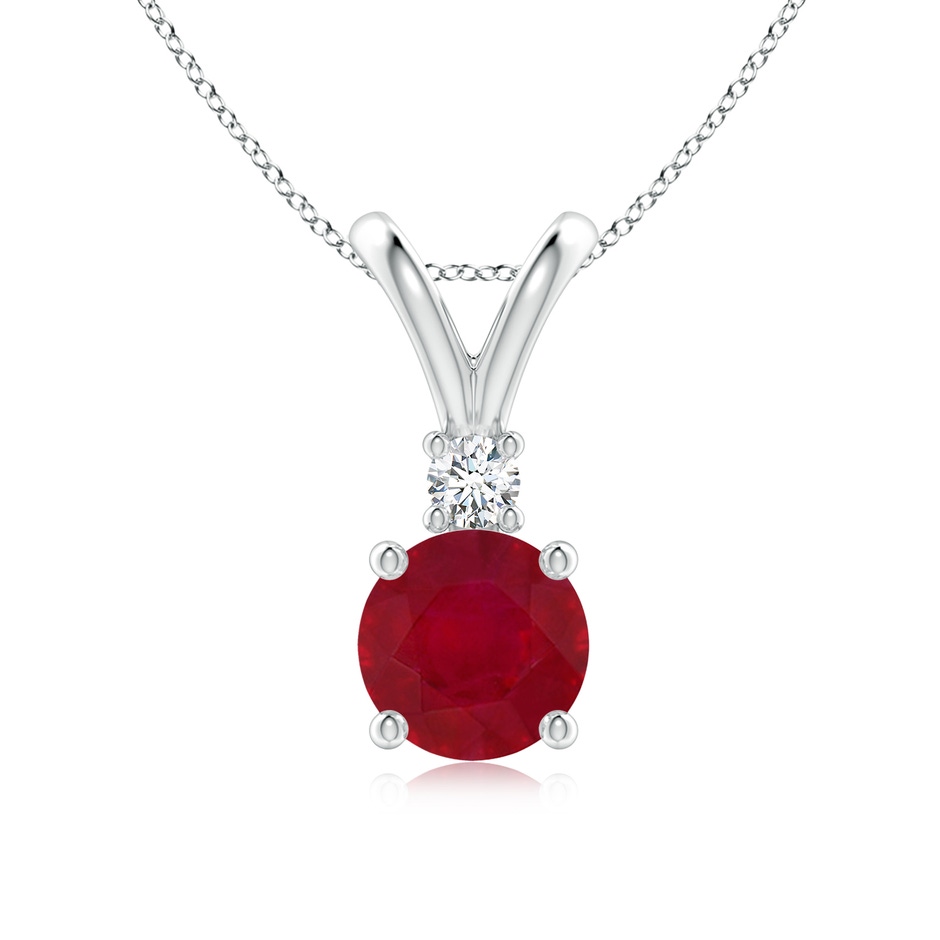 7mm AA Round Ruby Solitaire V-Bale Pendant with Diamond in P950 Platinum 