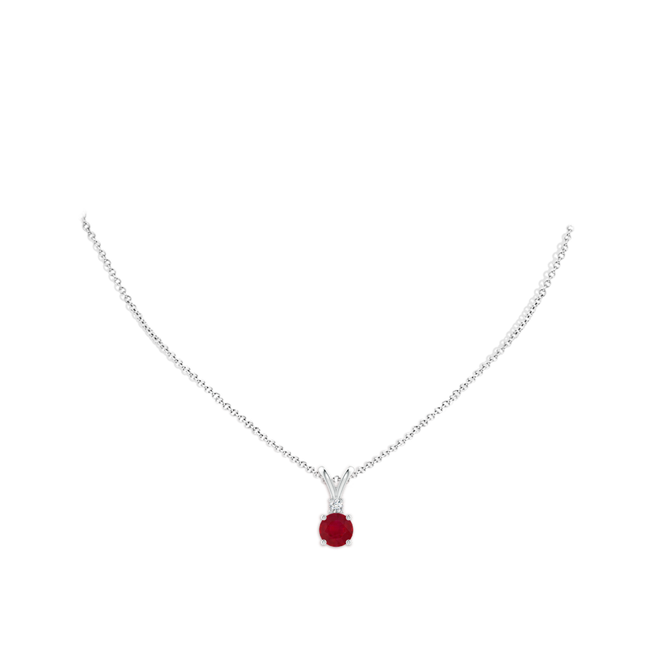 7mm AA Round Ruby Solitaire V-Bale Pendant with Diamond in White Gold pen
