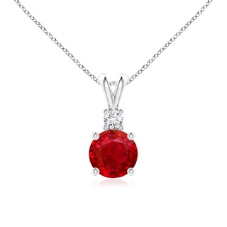 7mm AAA Round Ruby Solitaire V-Bale Pendant with Diamond in P950 Platinum