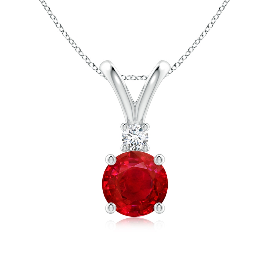 7mm AAA Round Ruby Solitaire V-Bale Pendant with Diamond in P950 Platinum 