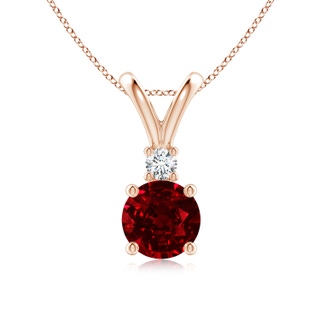 7mm AAAA Round Ruby Solitaire V-Bale Pendant with Diamond in 10K Rose Gold