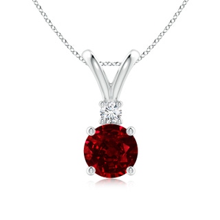 7mm AAAA Round Ruby Solitaire V-Bale Pendant with Diamond in P950 Platinum