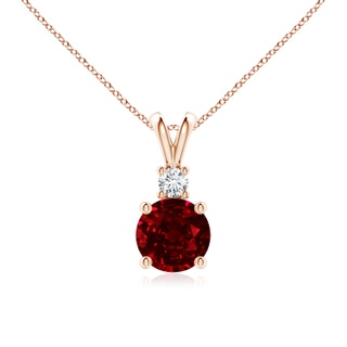7mm AAAA Round Ruby Solitaire V-Bale Pendant with Diamond in Rose Gold