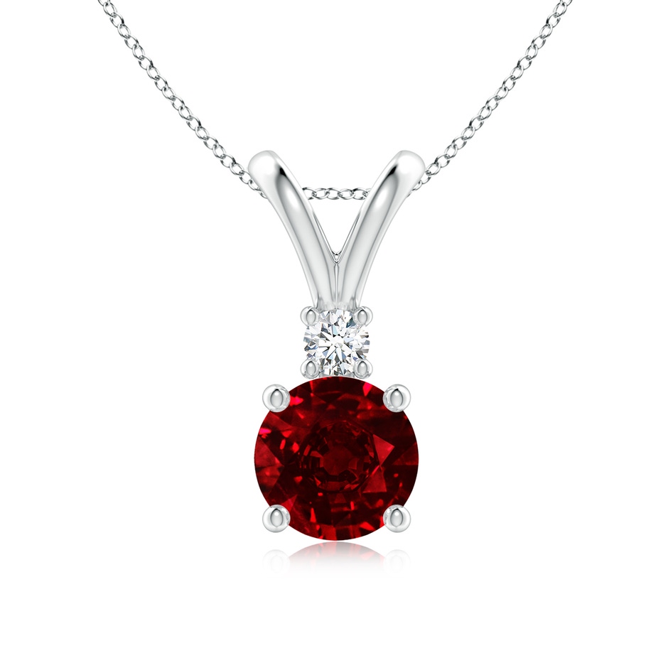 7mm AAAA Round Ruby Solitaire V-Bale Pendant with Diamond in S999 Silver 