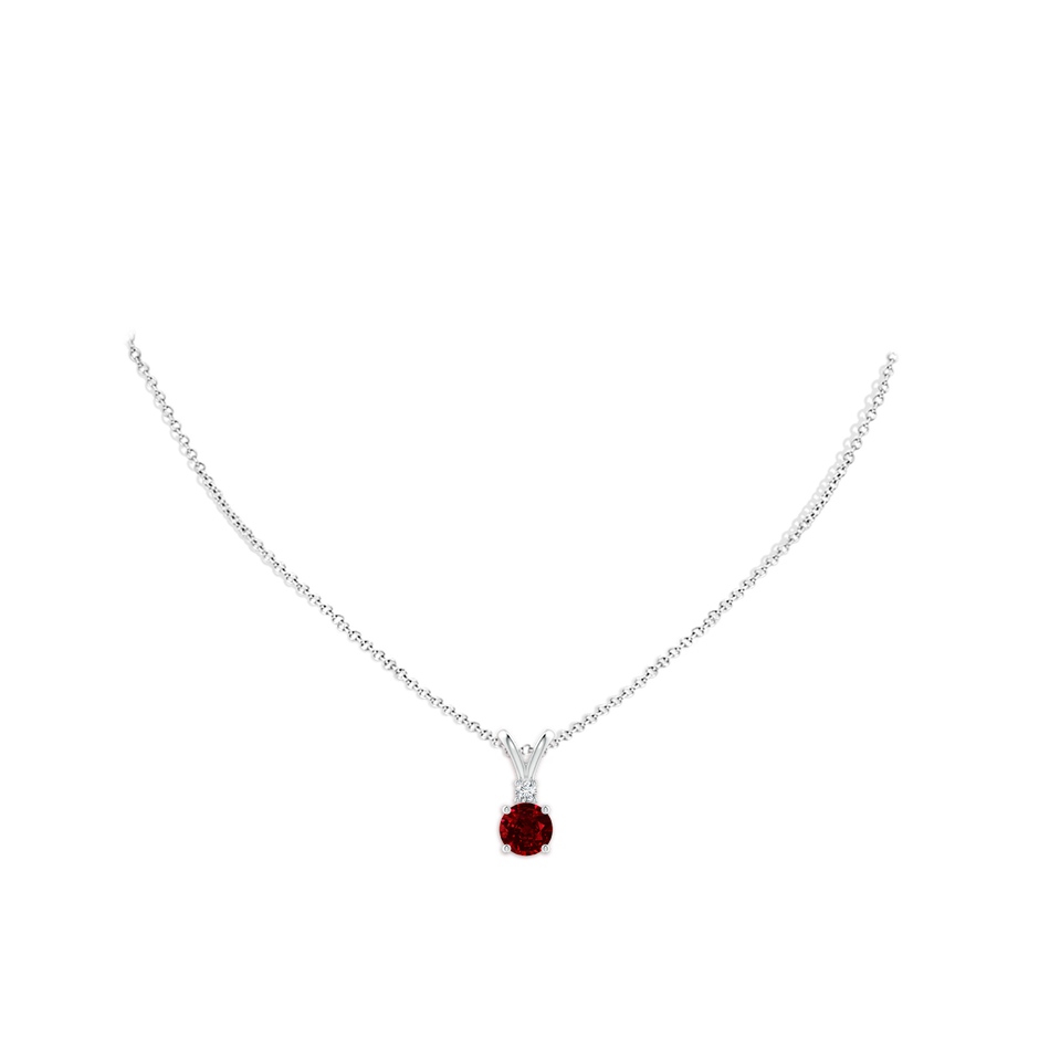 7mm AAAA Round Ruby Solitaire V-Bale Pendant with Diamond in S999 Silver pen