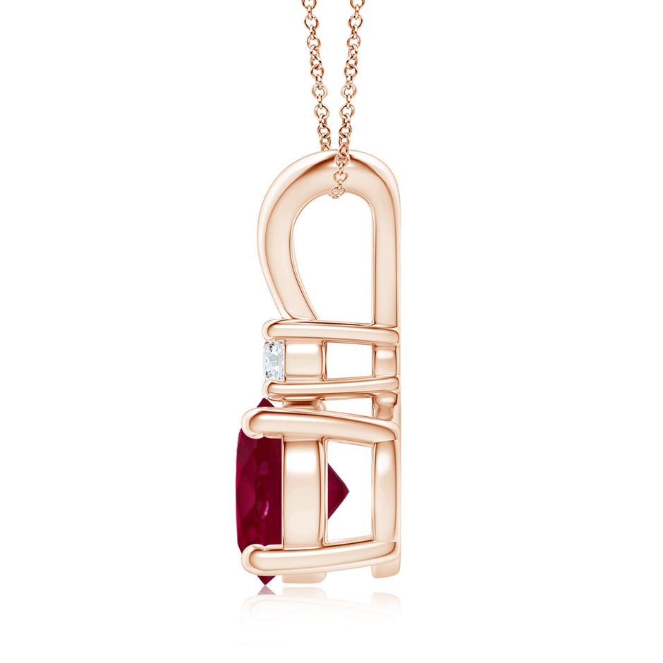 8mm A Round Ruby Solitaire V-Bale Pendant with Diamond in Rose Gold side 199