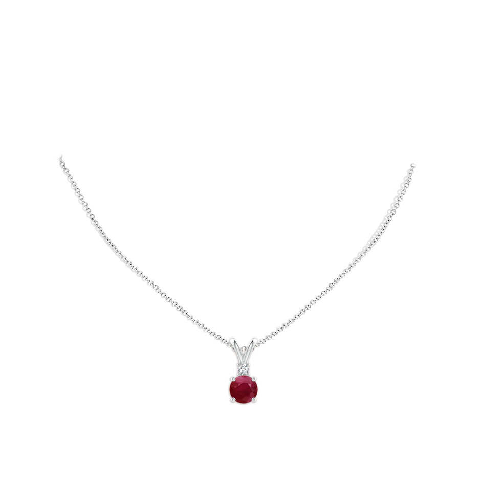 8mm A Round Ruby Solitaire V-Bale Pendant with Diamond in S999 Silver pen