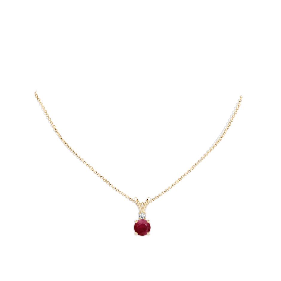 8mm A Round Ruby Solitaire V-Bale Pendant with Diamond in Yellow Gold pen
