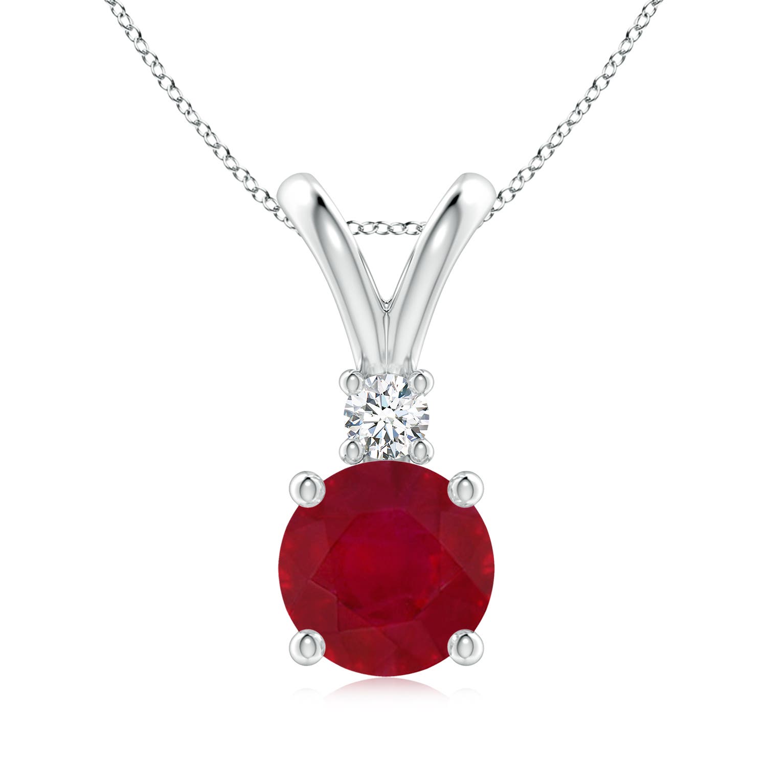 8mm AA Round Ruby Solitaire V-Bale Pendant with Diamond in S999 Silver
