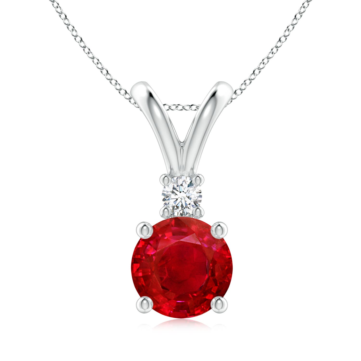 8mm AAA Round Ruby Solitaire V-Bale Pendant with Diamond in P950 Platinum