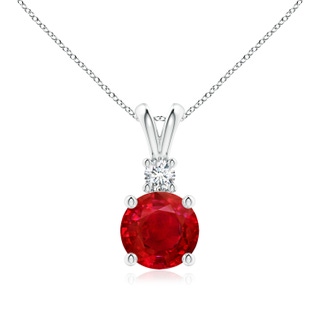 8mm AAA Round Ruby Solitaire V-Bale Pendant with Diamond in P950 Platinum
