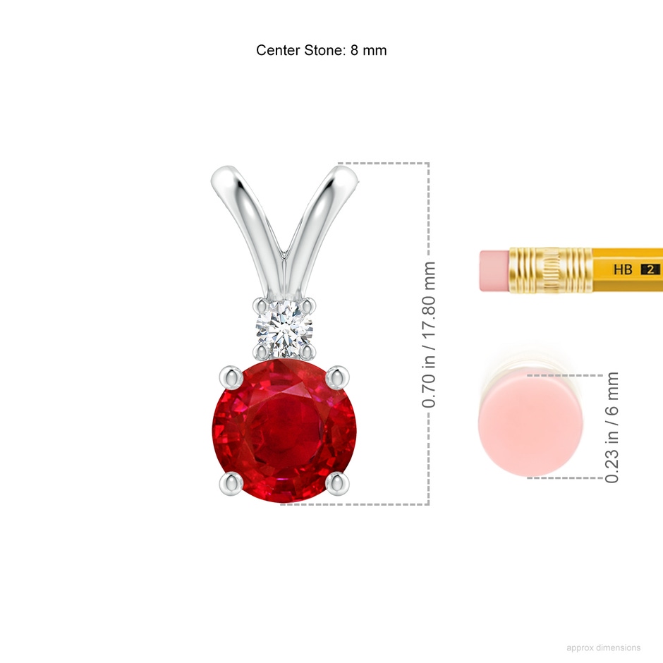 8mm AAA Round Ruby Solitaire V-Bale Pendant with Diamond in P950 Platinum ruler