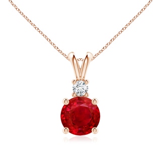 8mm AAA Round Ruby Solitaire V-Bale Pendant with Diamond in Rose Gold