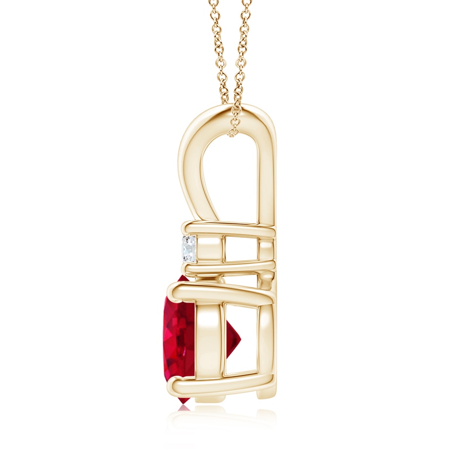 8mm AAA Round Ruby Solitaire V-Bale Pendant with Diamond in Yellow Gold side 199