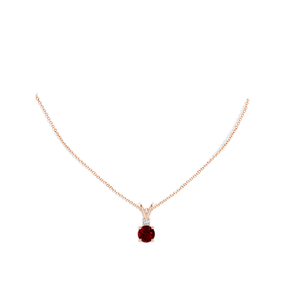 8mm AAAA Round Ruby Solitaire V-Bale Pendant with Diamond in Rose Gold pen