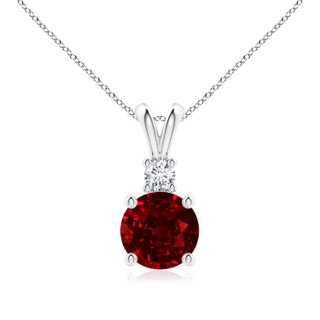 8mm AAAA Round Ruby Solitaire V-Bale Pendant with Diamond in S999 Silver