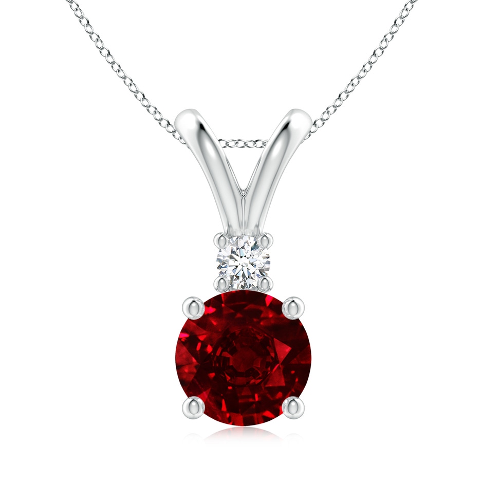 8mm AAAA Round Ruby Solitaire V-Bale Pendant with Diamond in S999 Silver 