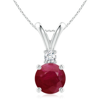 9mm A Round Ruby Solitaire V-Bale Pendant with Diamond in P950 Platinum