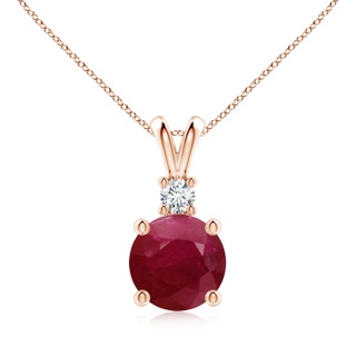 9mm A Round Ruby Solitaire V-Bale Pendant with Diamond in Rose Gold