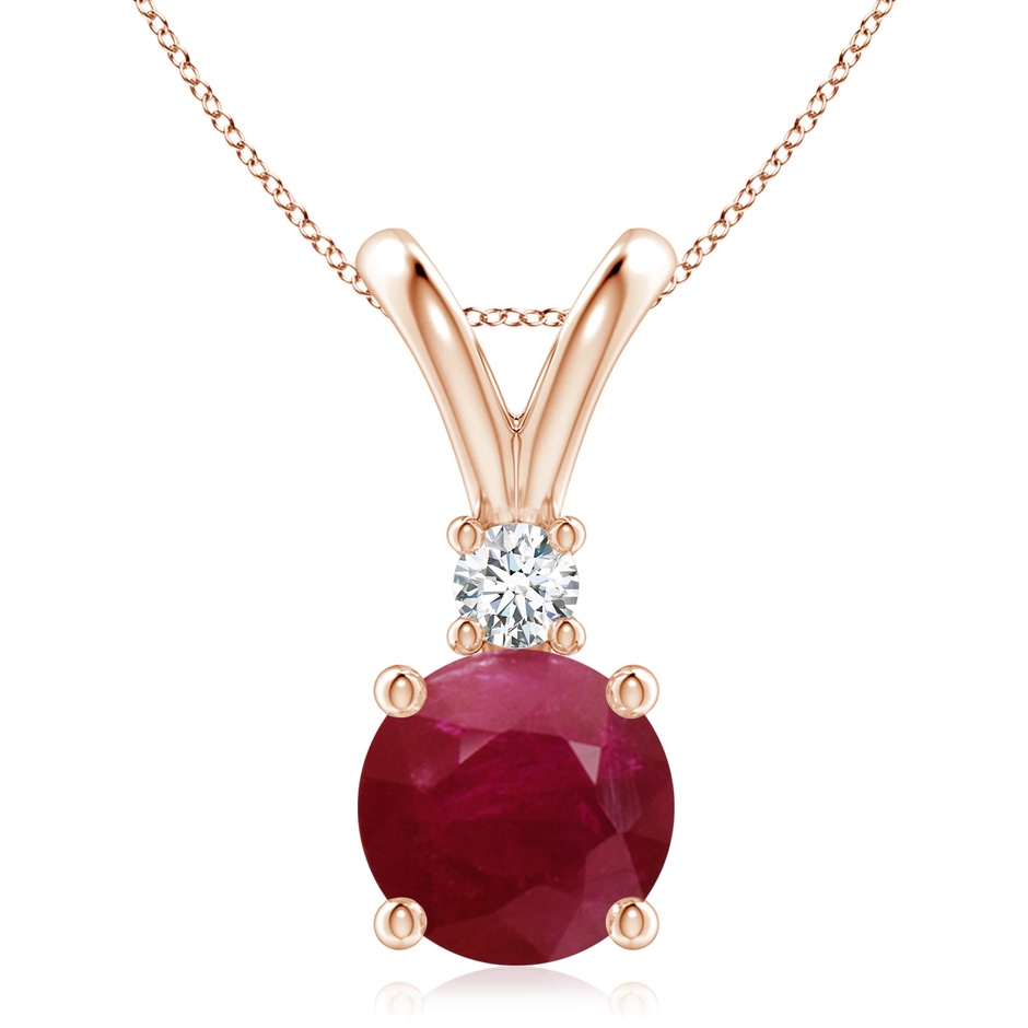 9mm A Round Ruby Solitaire V-Bale Pendant with Diamond in Rose Gold 