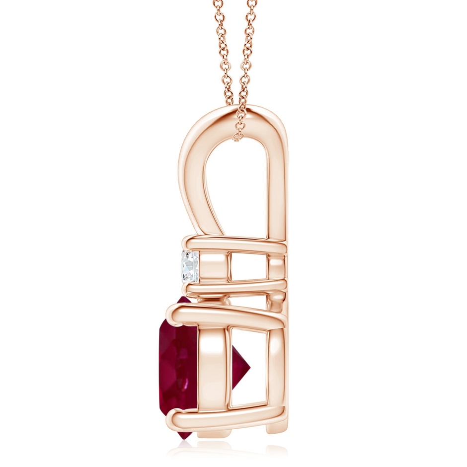 9mm A Round Ruby Solitaire V-Bale Pendant with Diamond in Rose Gold side 199